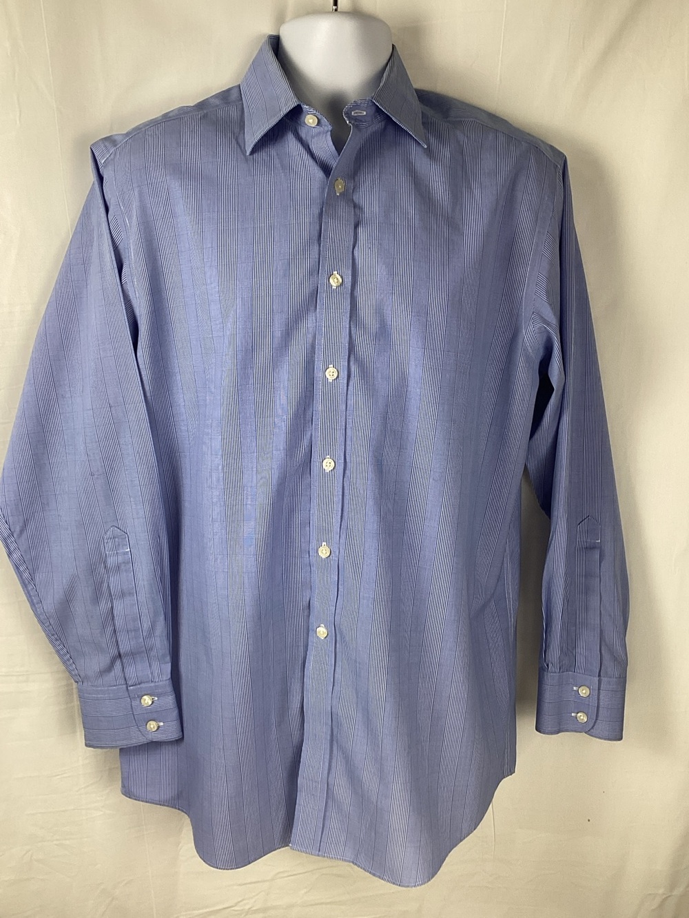 Charles Tyrwhitt Dress Shirt Mens 16/34 Blue Micro Check Non-Iron Cotton L/S